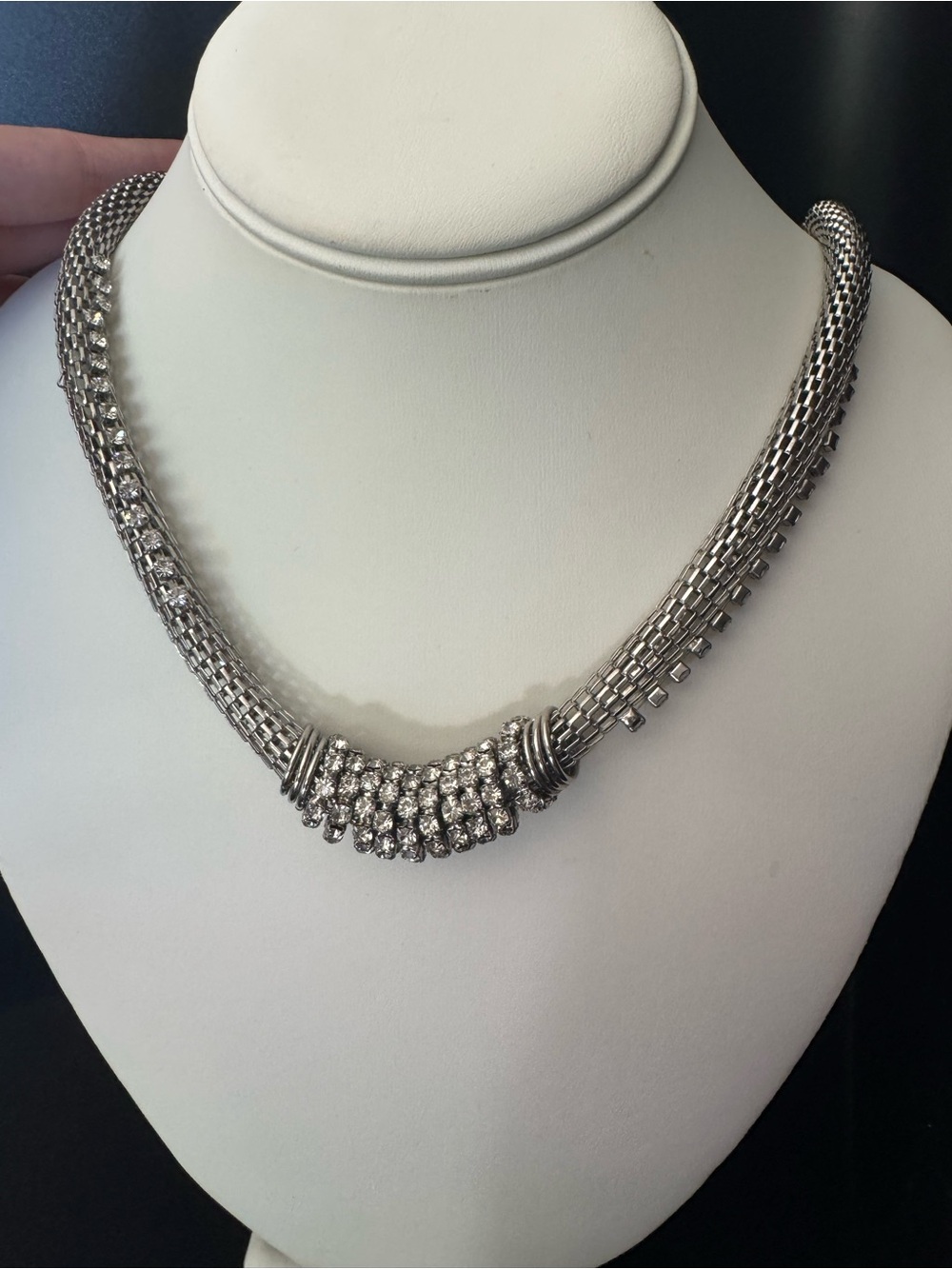 Chico's Silver-Tone Chunky Snake Rhinestone Necklace